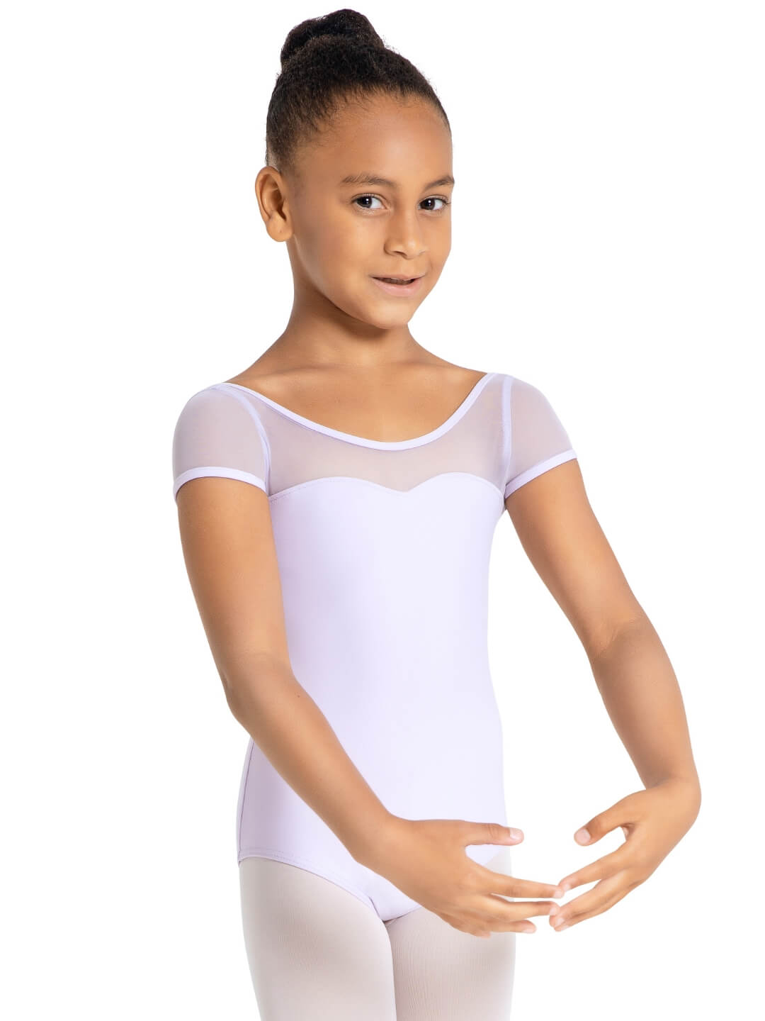Studio Collection Mesh Yoke Short Sleeve Leotard - Girls